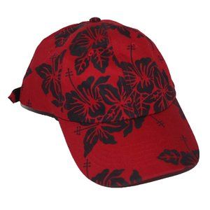 Hat DPC Cotton Baseball Cap Red Black Hawaiian Flowers NWOT Adjustable